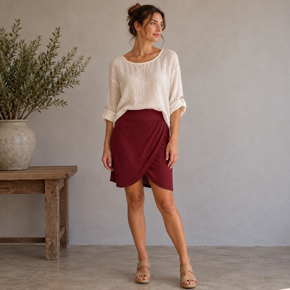 Madewell Maroon Silk Faux Wrap NWT Mini Skirt L